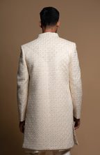 Off White Silk Embroidered Indowestern Sherwani set