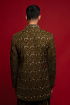 Seaweed Velvet Embroidered Indowestern Set