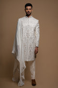 White Silk Thread & Cutdana Ornamental Sherwani