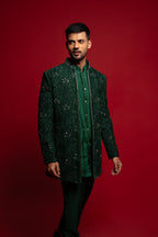 Green Velvet Embroidered Indowestern Set