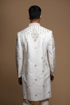 White Silk Thread & Cutdana Ornamental Sherwani