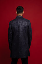 Navy Blue Velvet Heavy Embroidered Indowestern Set