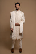 Off White Silk Thread & Stone Embroidered Sherwani