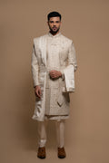 Off White Silk Embroidered Sherwani set