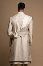 Off White Silk Embroidered Sherwani set