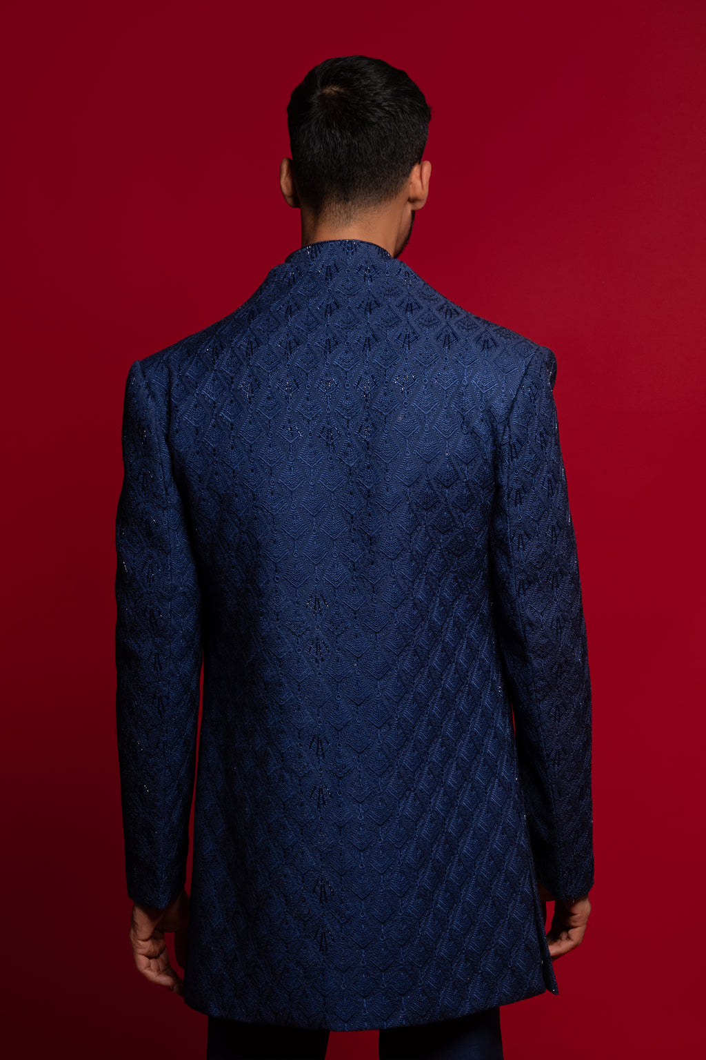 Blue Silk Thread & Stone Embroidered Indo Western