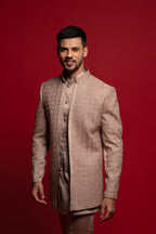 Copper Brown Silk Thread Embroidered Indo Western Set