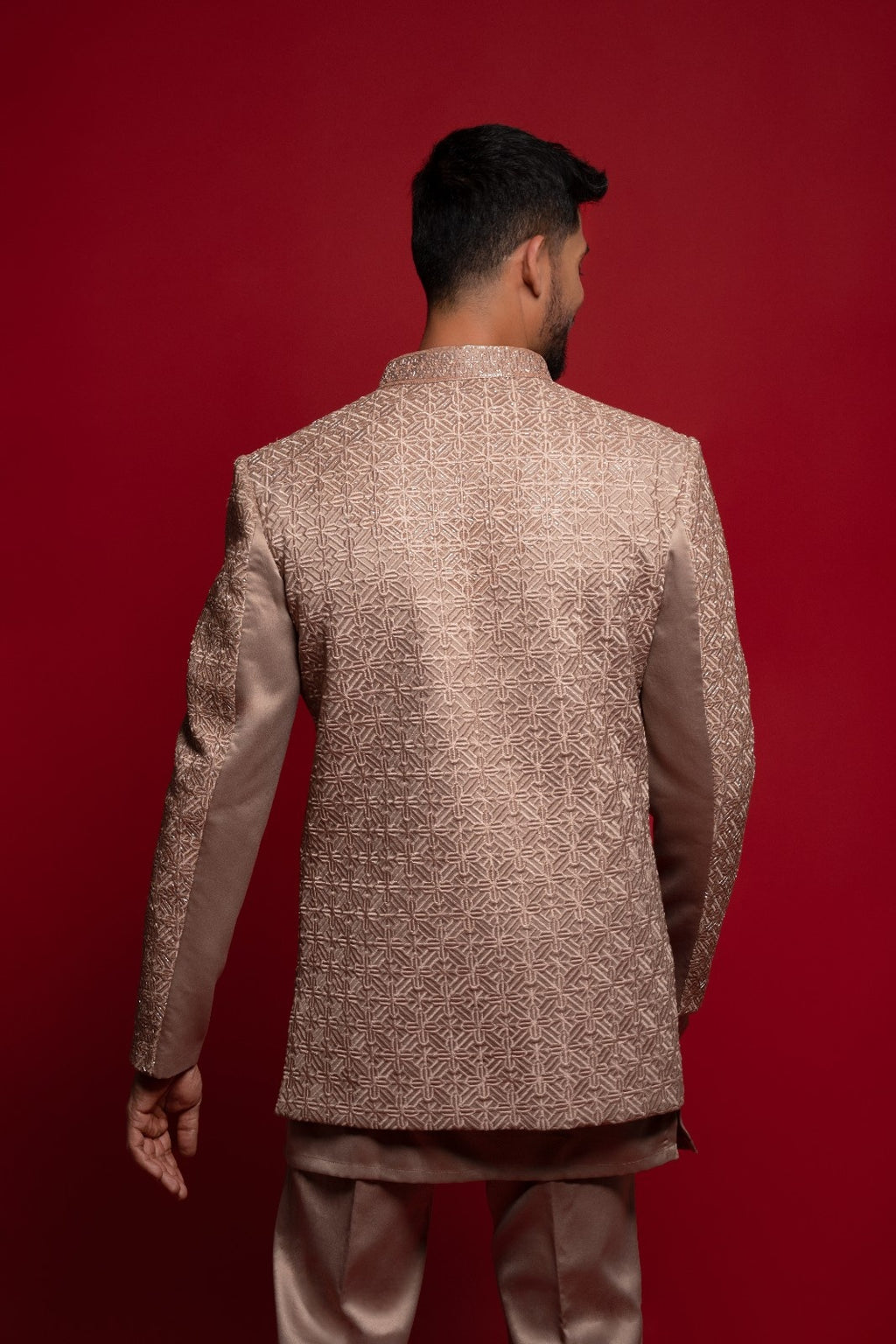 Copper Brown Silk Thread Embroidered Indo Western Set