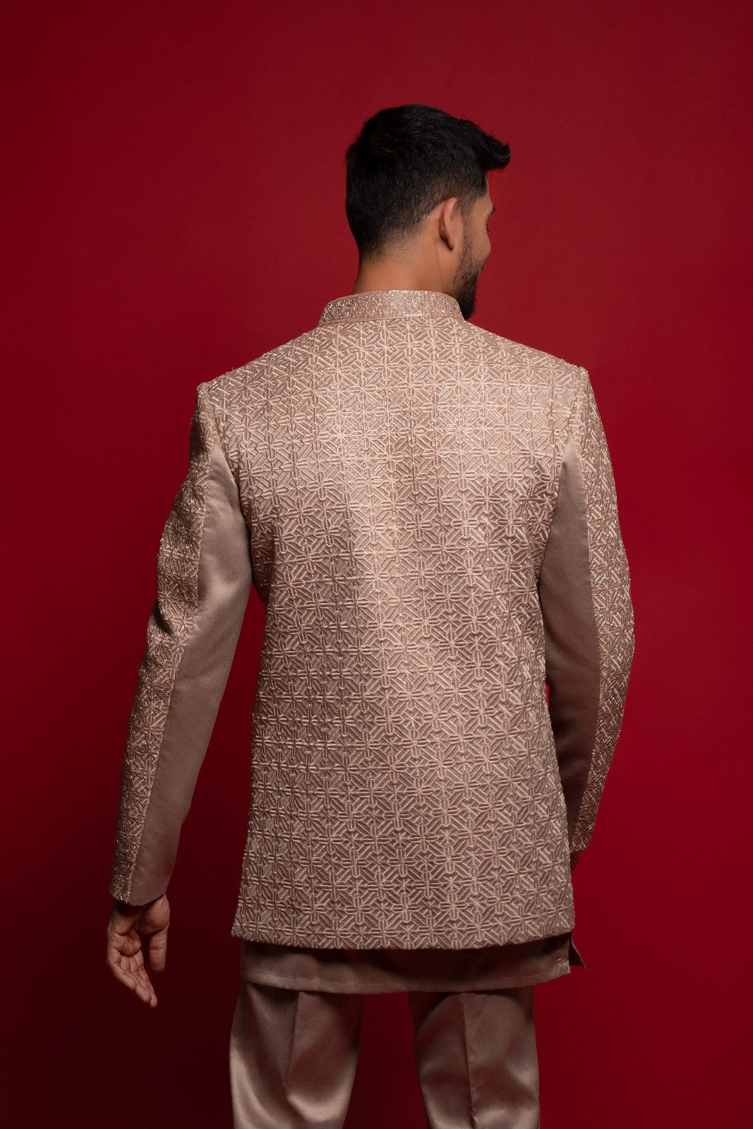 Copper Brown Silk Thread Embroidered Indo Western Set