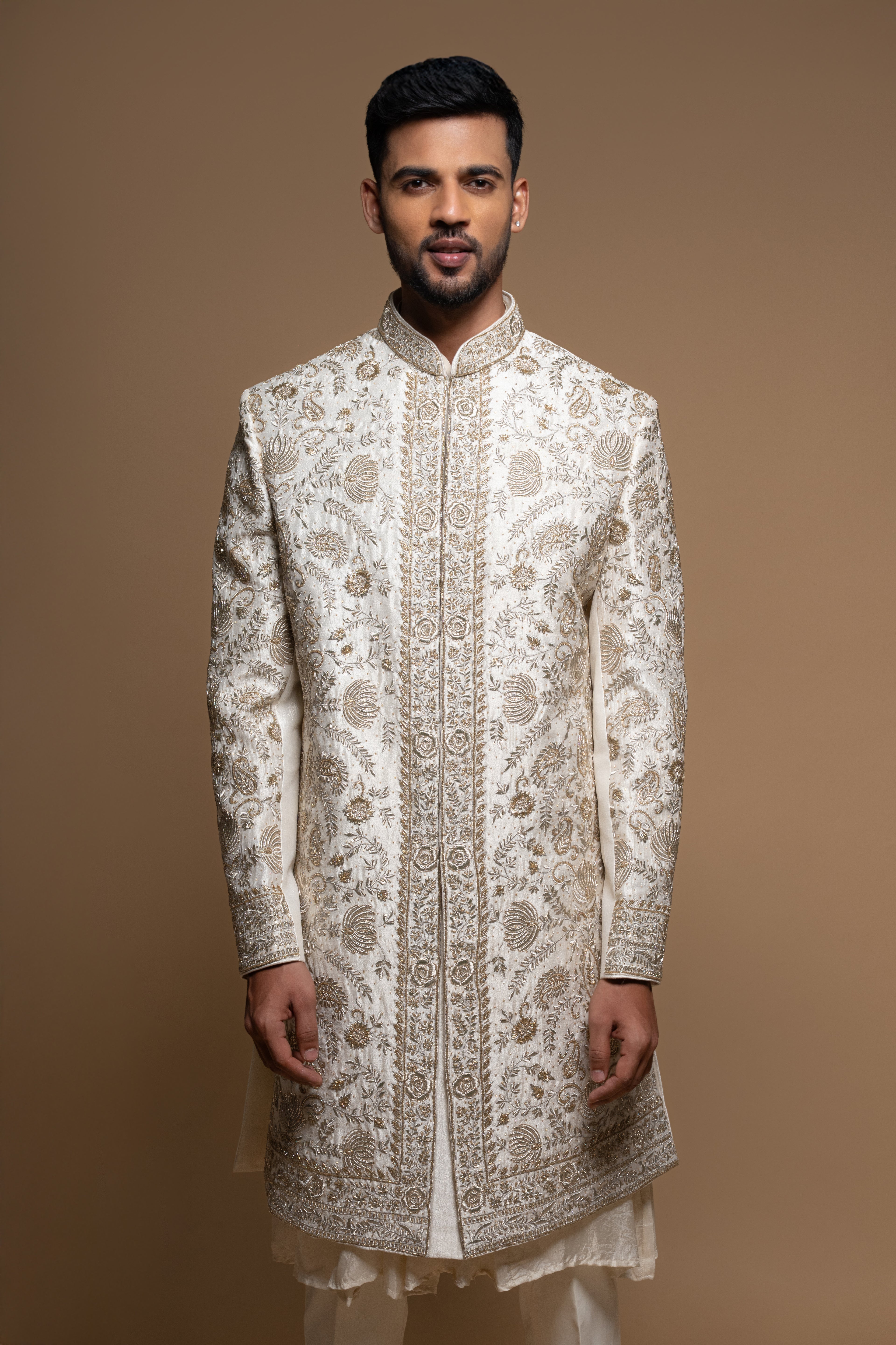 Off White Silk Full Zardosi Embroidered Sherwani