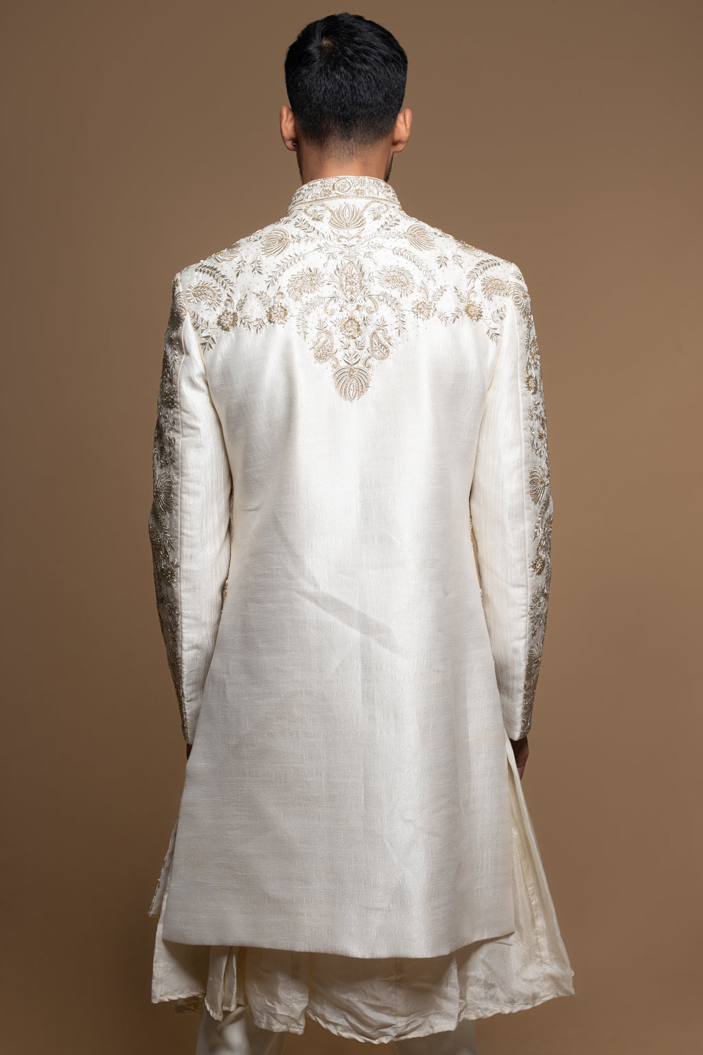 Off White Silk Full Zardosi Embroidered Sherwani