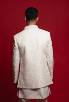 White Silk Embroidered Open Jacket Set