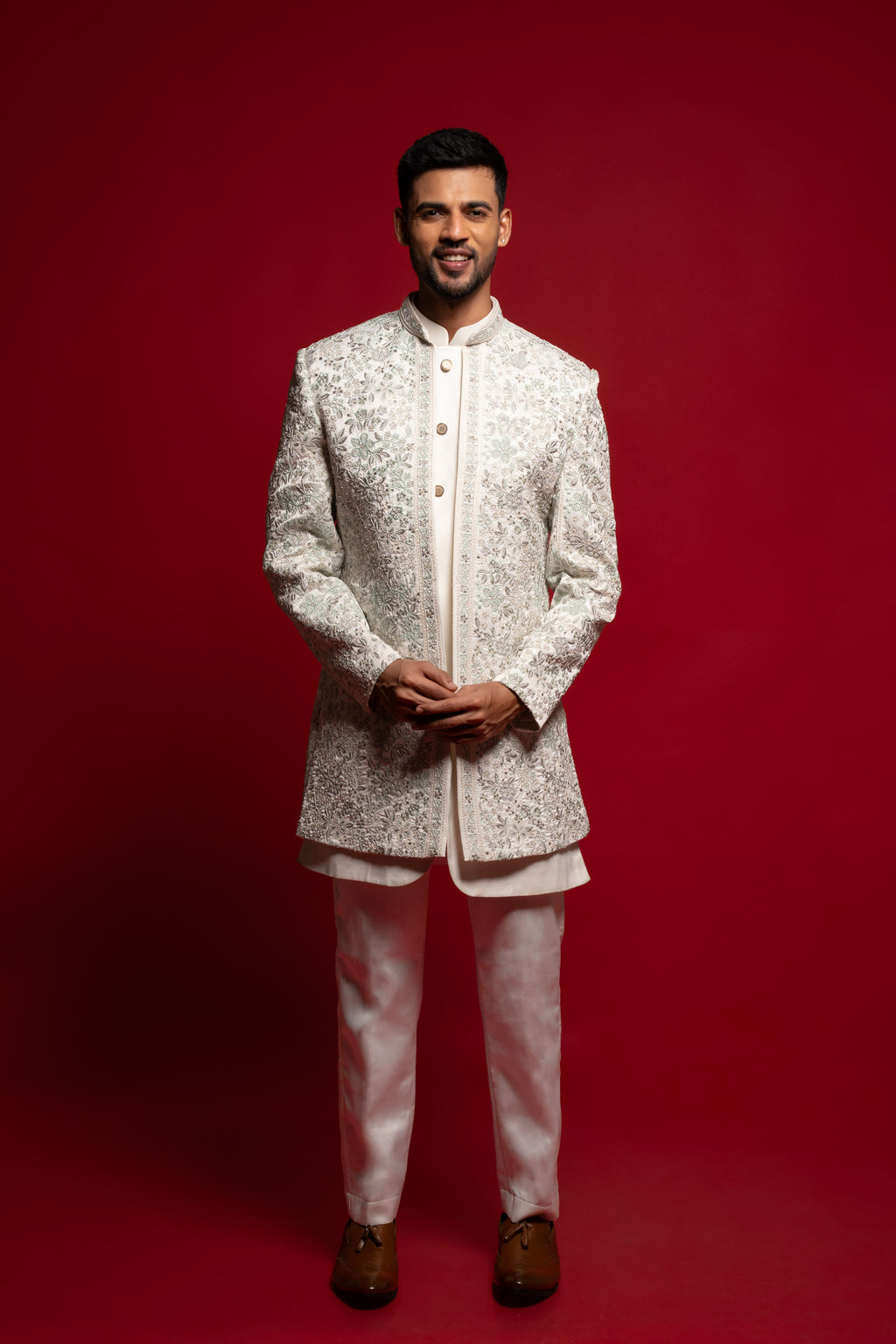 White Silk Clean-Line Versatile Indo Western Set