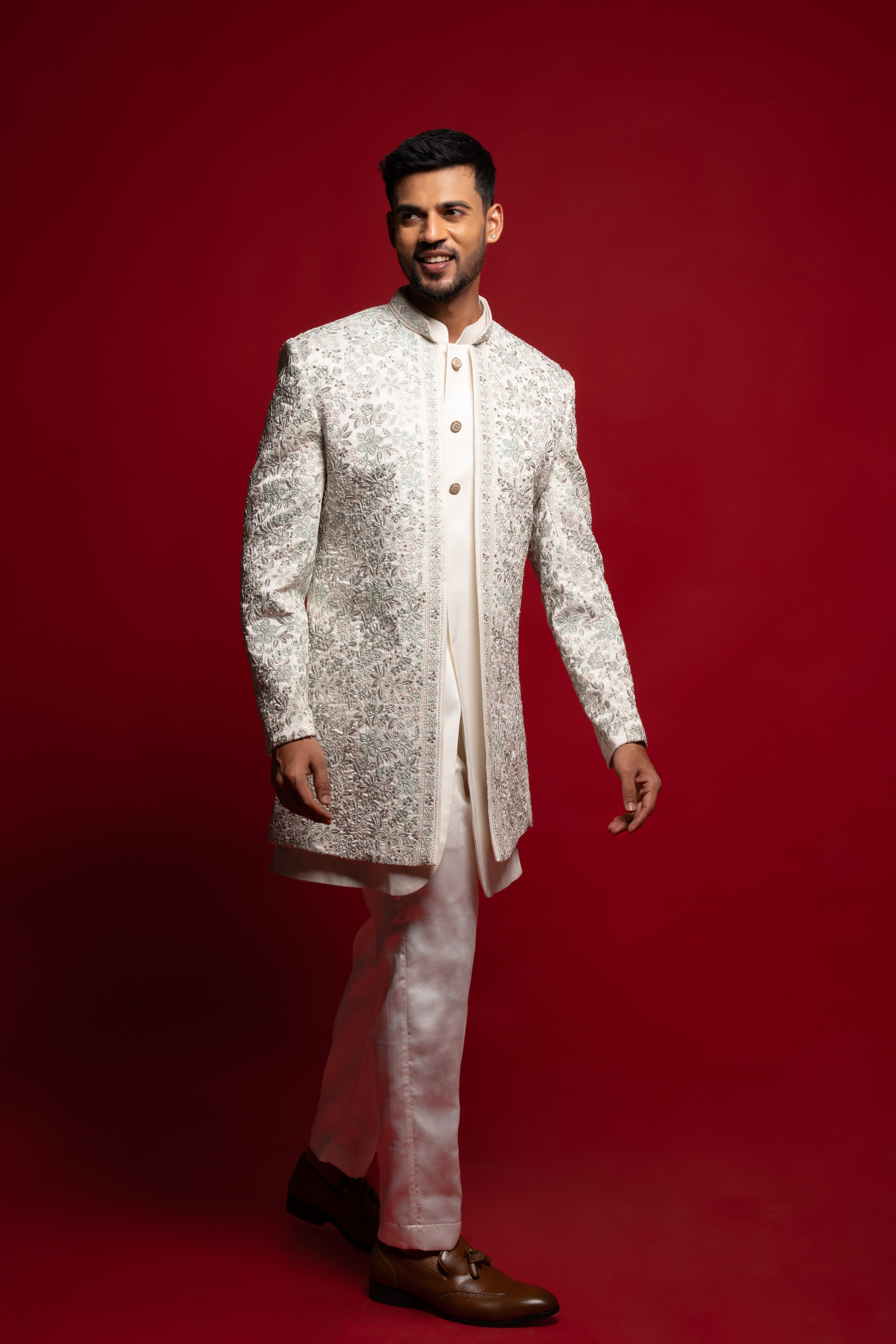 White Silk Clean-Line Versatile Indo Western Set