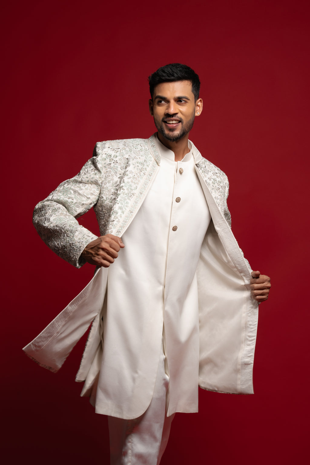 White Silk Clean-Line Versatile Indo Western Set