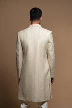 Beige Silk Embroidered Indo Western Sherwani Set