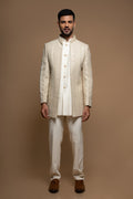 Beige Embroidered Silk Indo Western Set