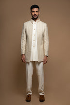 Beige Embroidered Silk Indo Western Set