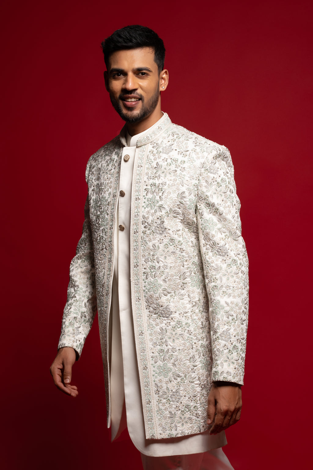 White Silk Clean-Line Versatile Indo Western Set