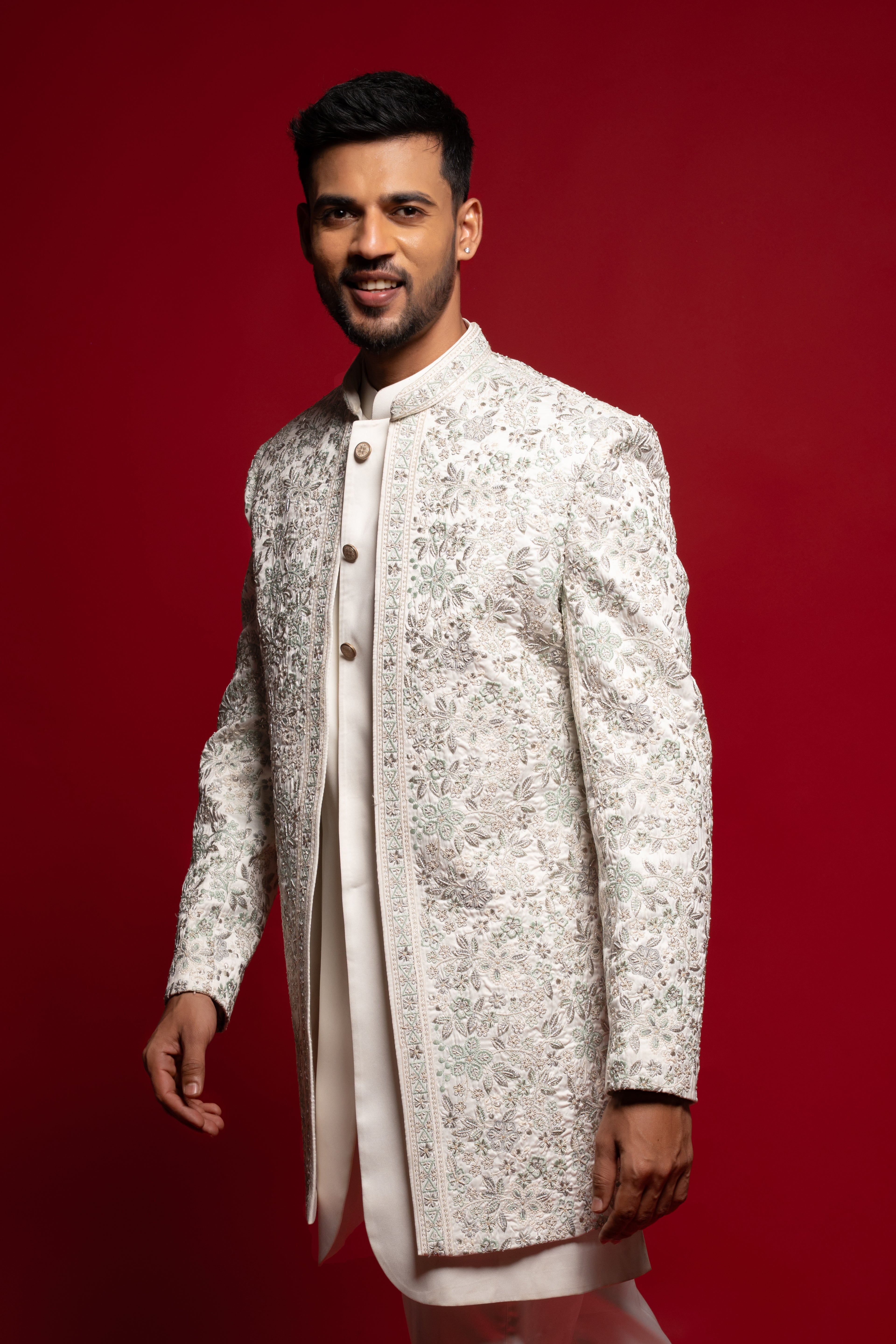White Silk Clean-Line Versatile Indo Western Set