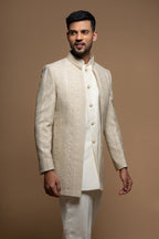 Beige Embroidered Silk Indo Western Set