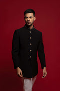 Black Indo Western With Collar Embroidery On Suiting Fabric