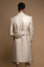 Champagne Silk Thread & Cutdana Embroidered Sherwani