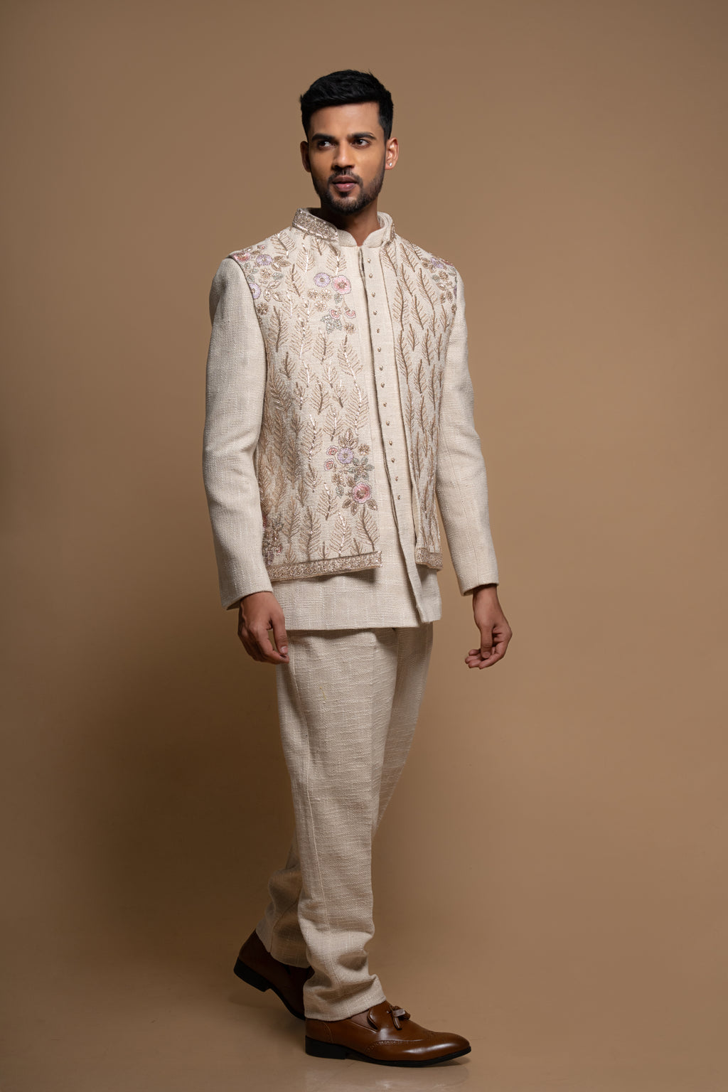 Off White Embroidery Cut Dana Work Bundi set