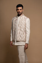 Off White Embroidery Cut Dana Work Bundi set