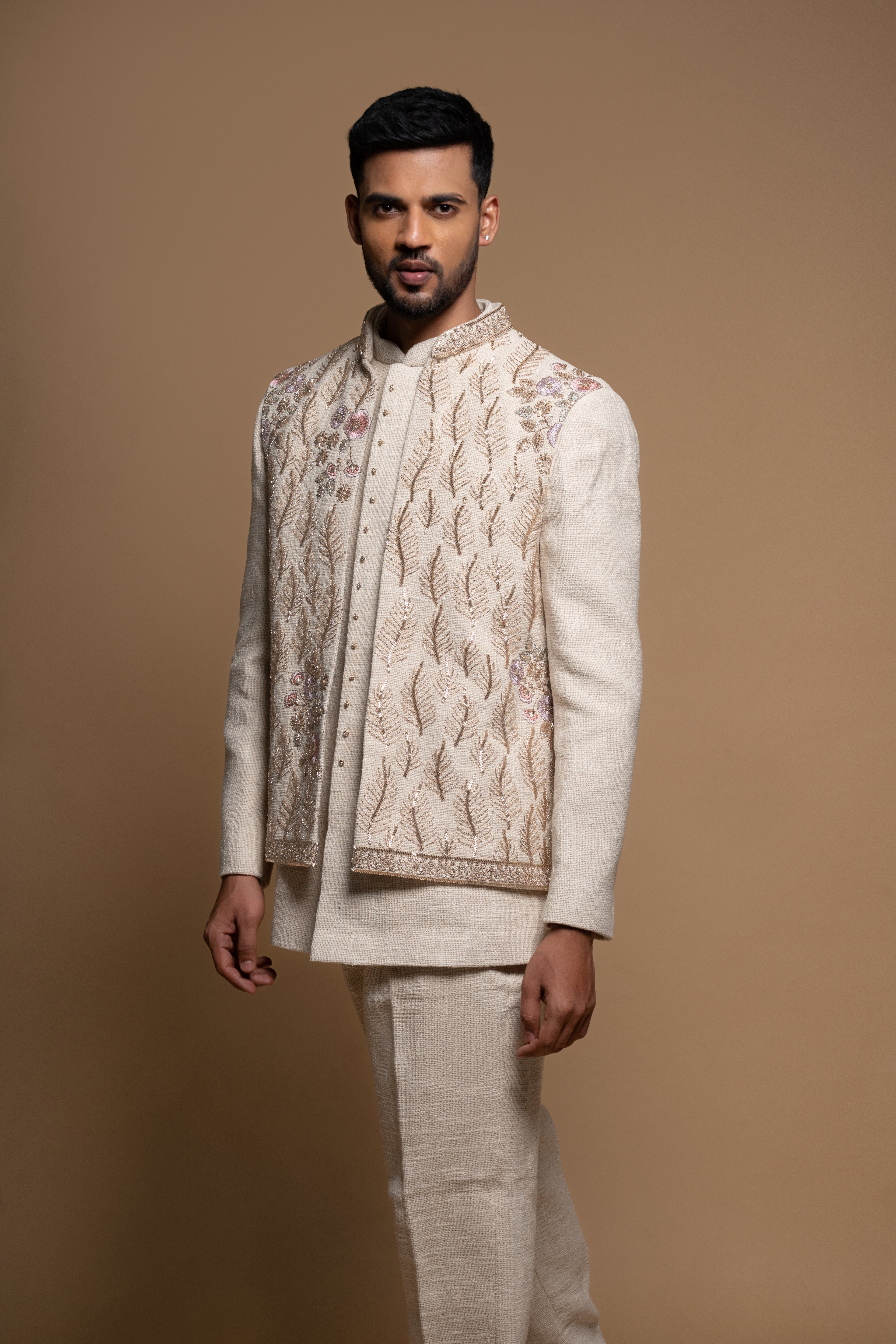 Off White Embroidery Cut Dana Work Bundi set