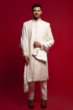 White Silk Opulent Clean-Line Groom Sherwani