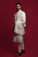 White Silk Opulent Clean-Line Groom Sherwani