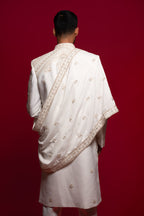 White Silk Opulent Clean-Line Groom Sherwani