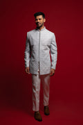 Power Blue Velvet Embroidered Indo Western Set