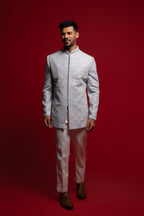 Power Blue Velvet Embroidered Indo Western Set