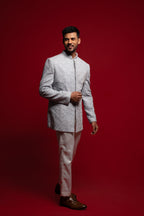 Power Blue Velvet Embroidered Indo Western Set