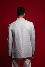 Power Blue Velvet Embroidered Indo Western Set