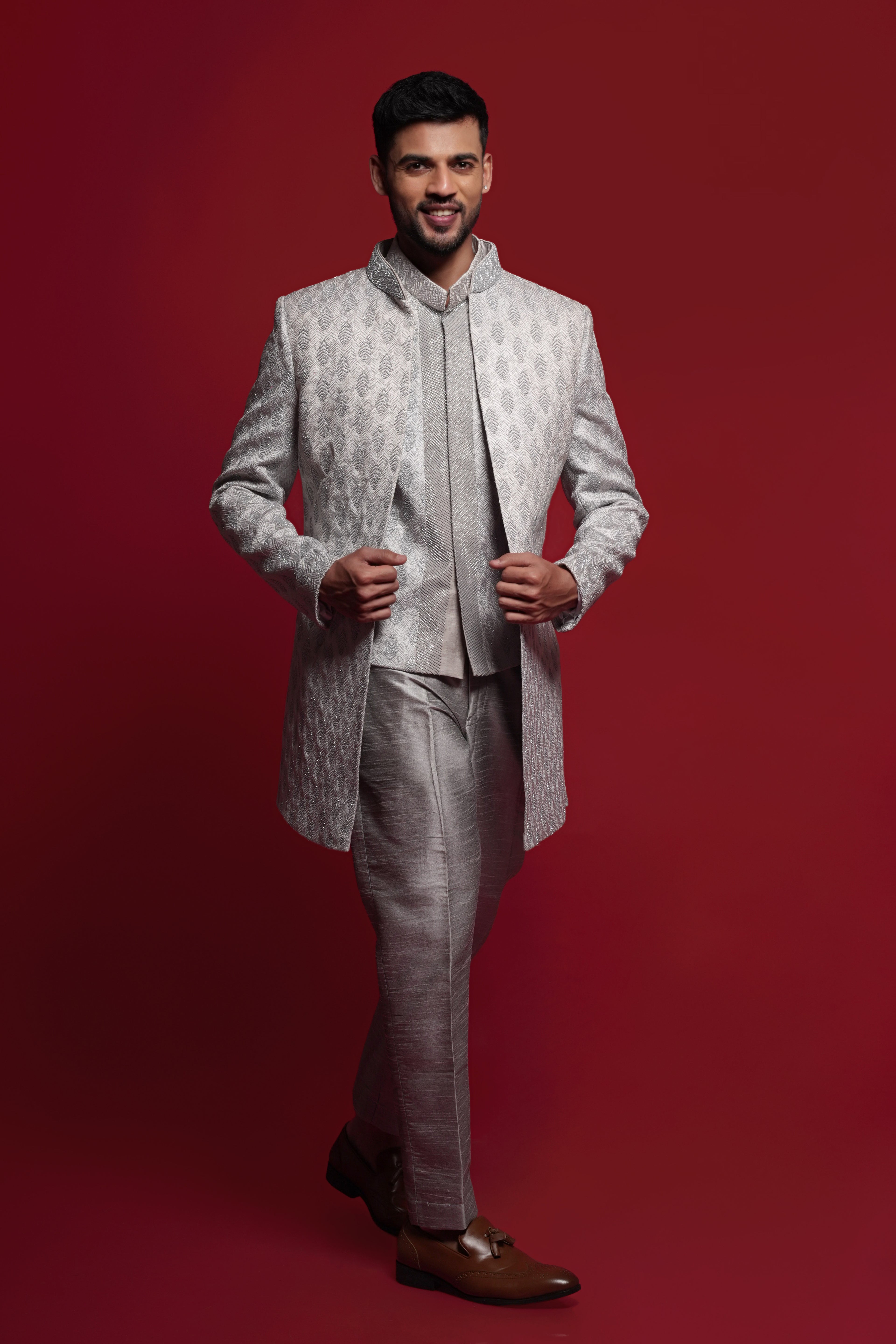 Power Blue Heavy Embroidered Indo- Western Set