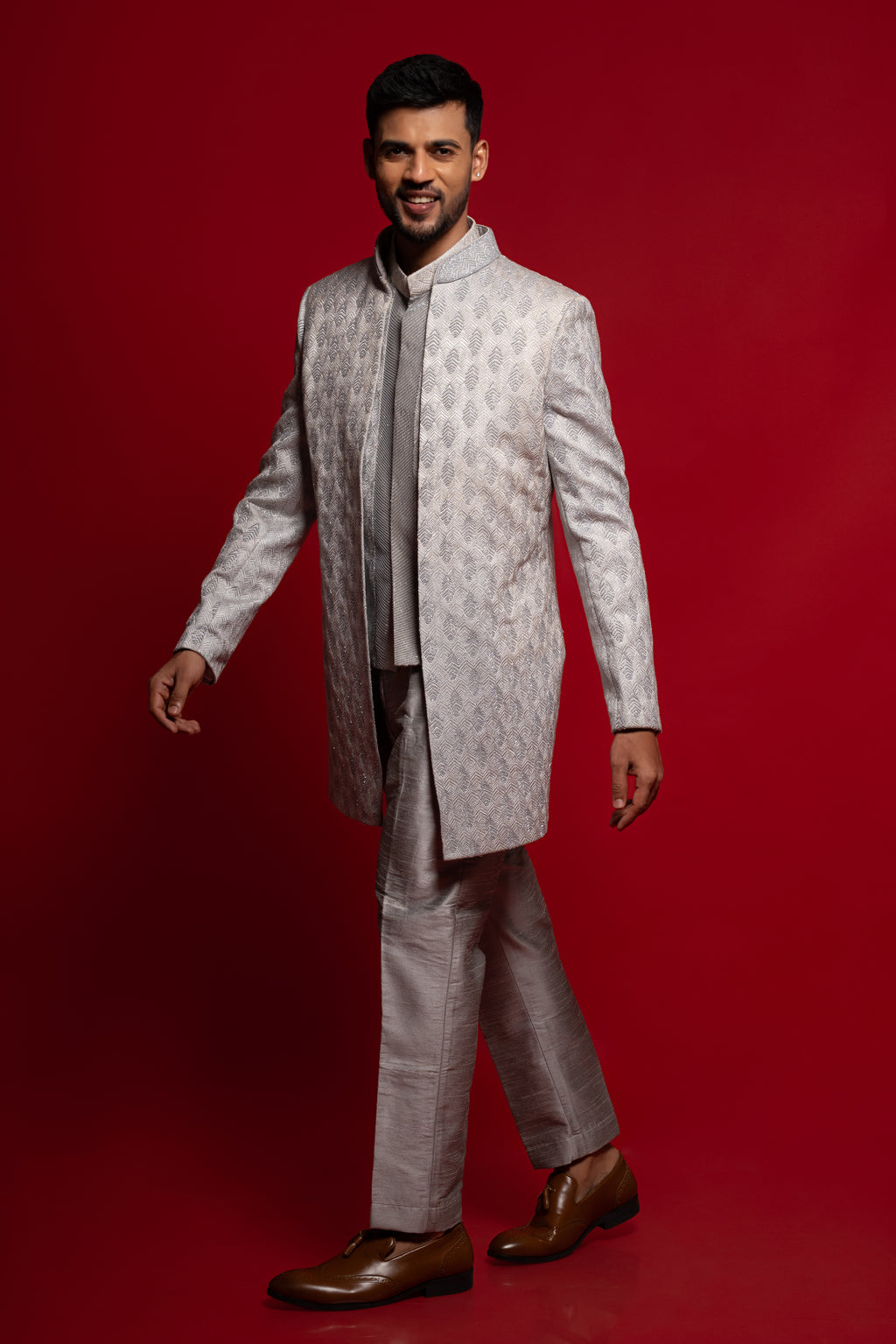 Power Blue Heavy Embroidered Indo- Western Set