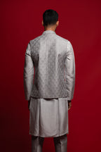 Grey Silk Thread & Stone Embroidered Bandi Kurta Set