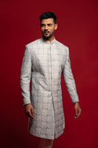 Power Blue Silk Embroidered Sherwani Set