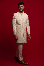 Classic Cream Embroidered Sherwani Dress For Groom