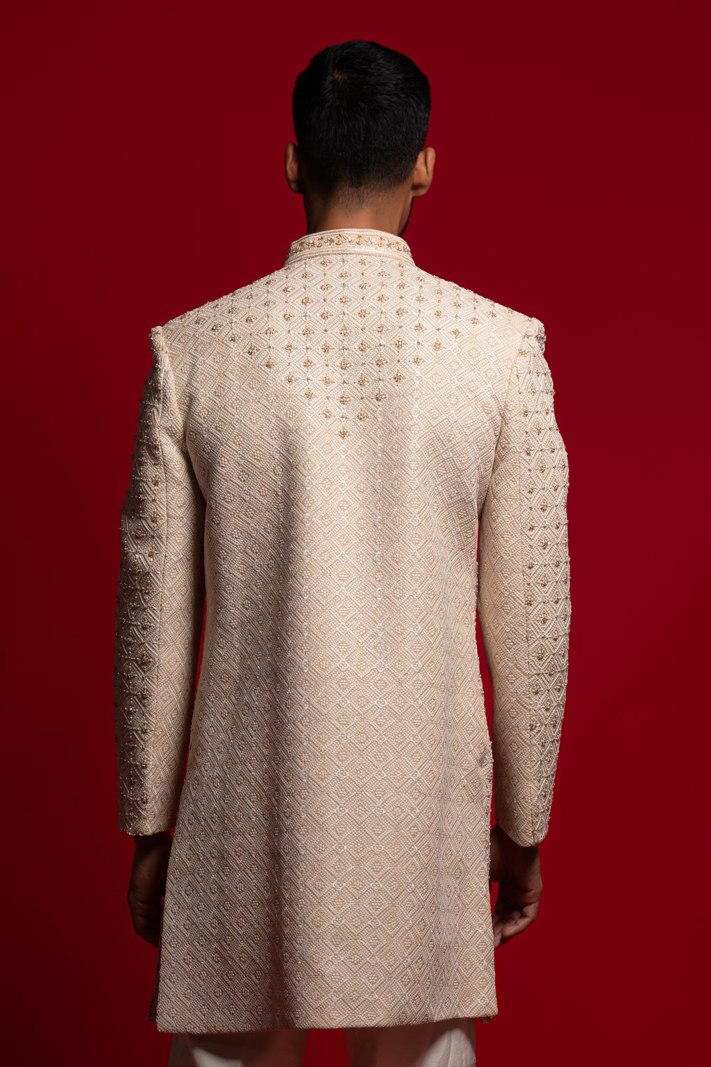 Classic Cream Embroidered Sherwani Dress For Groom