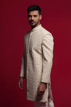 Classic Cream Embroidered Sherwani Dress For Groom