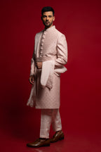 Lilac Silk Embroidered Sherwani Set