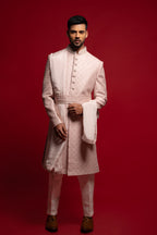 Lilac Silk Embroidered Sherwani Set