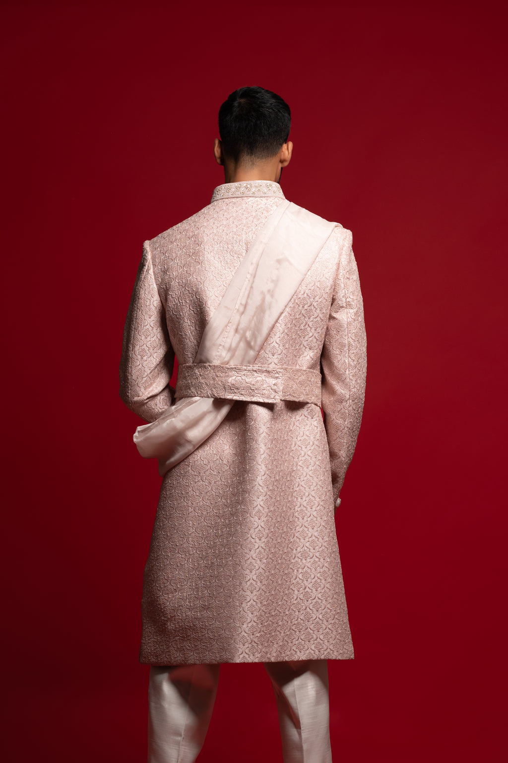 Lilac Silk Embroidered Sherwani Set