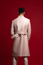 Lilac Silk Embroidered Sherwani Set