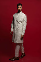 Mint Silk Sherwani Set With Cutdana Embroidery