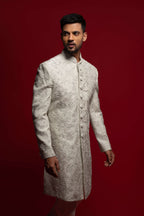 Mint Silk Sherwani Set With Cutdana Embroidery
